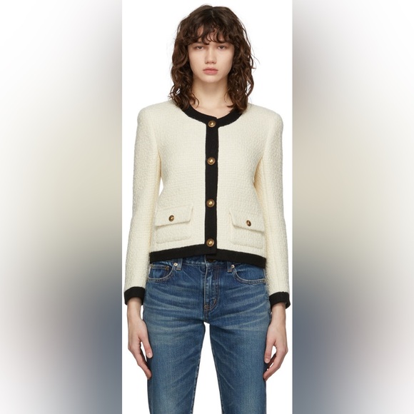 Saint Laurent NEW NWT Off-White Tweed wool silk Jacket Size 4 (36 Fr) womans - Picture 1 of 15